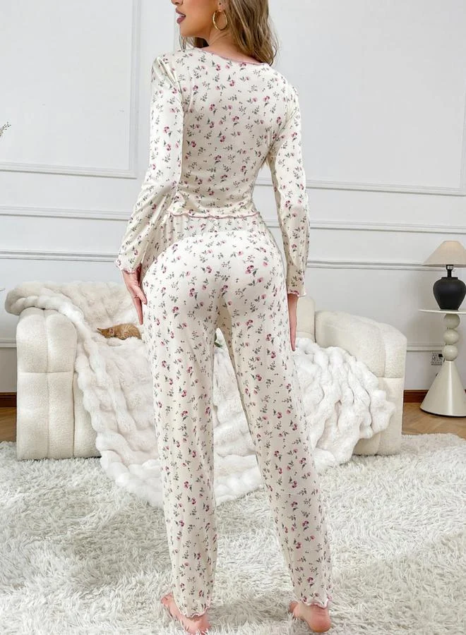 Take Two White Floral Print Top and Pyjama Set